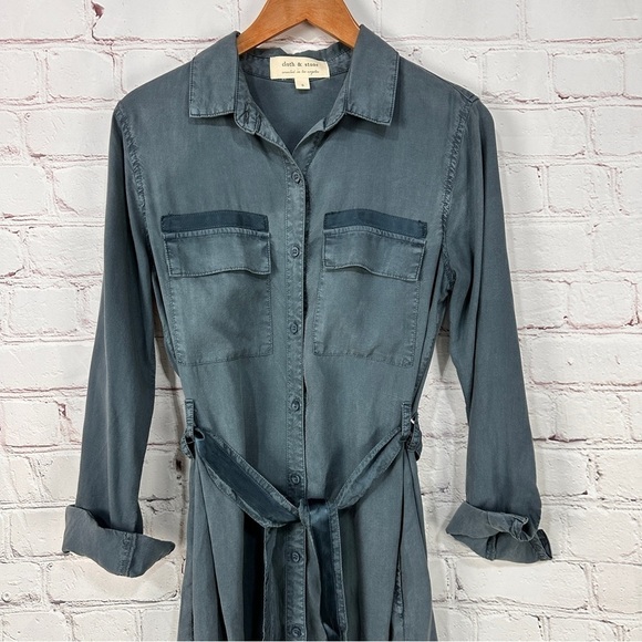 Anthropologie Cloth & Stone chambray utility shirt dress denim tie waist small - Picture 10 of 11